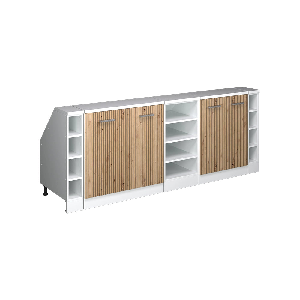 Mobile cucina sottotetto R-Line Rovere artigianale/Bianco 210 cm Set di 5 carcasse armadio profondità 60 cm Vicco