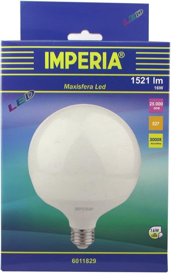 Imperia 6011829 Lampadina LED Globo E27, 16 W, Bianco Opale, 15.6 x 12 x 12 cm