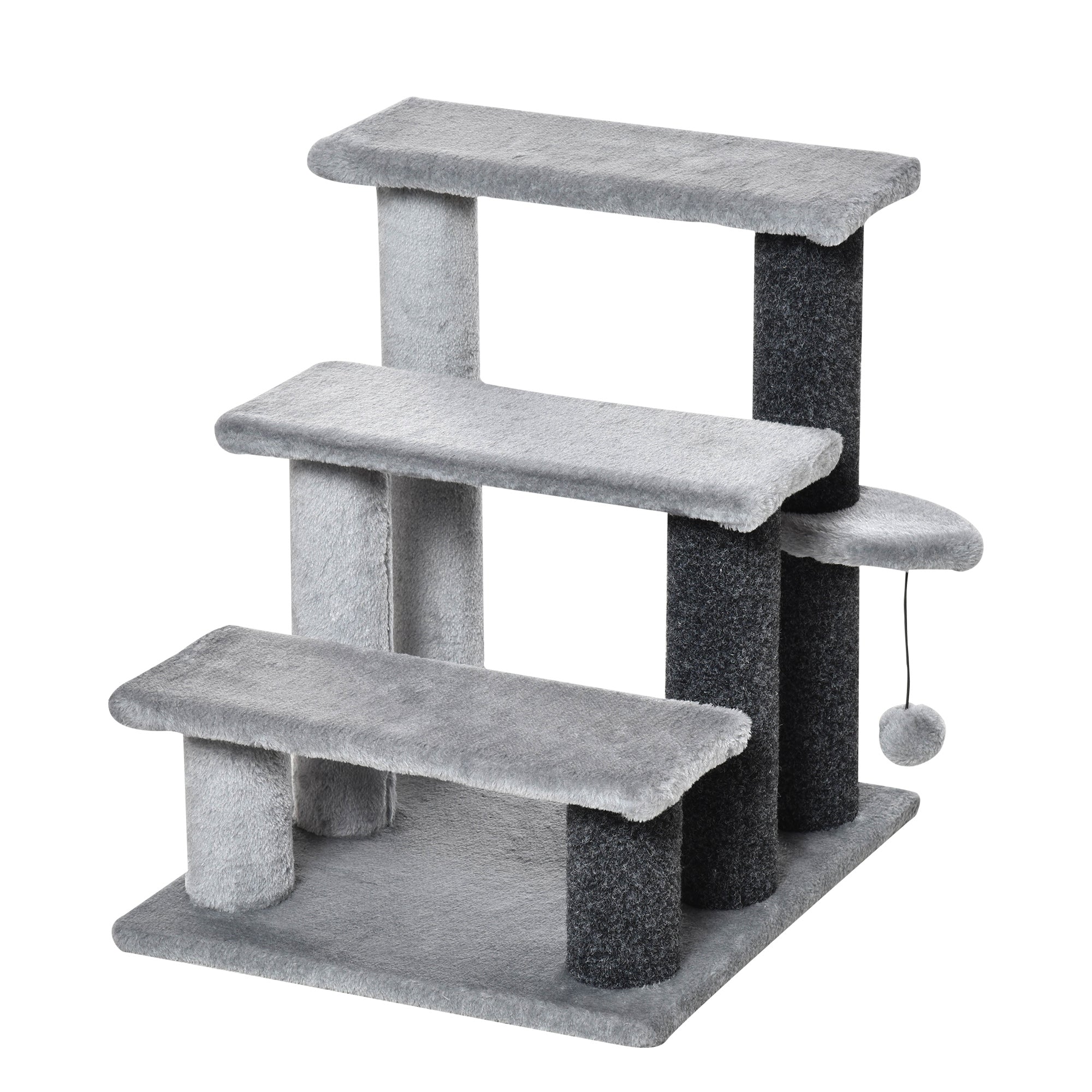 Scaletta per Gatti a 3 Gradini 45x40x48 cm in Flanella Grigio