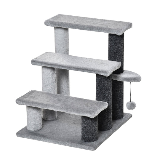 Scaletta per Gatti a 3 Gradini 45x40x48 cm in Flanella Grigio