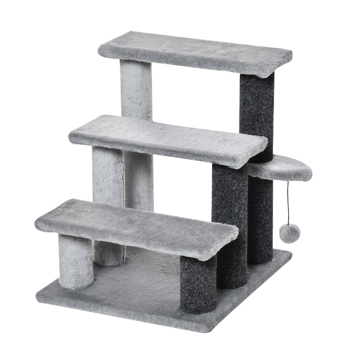 Scaletta per Gatti a 3 Gradini 45x40x48 cm in Flanella Grigio