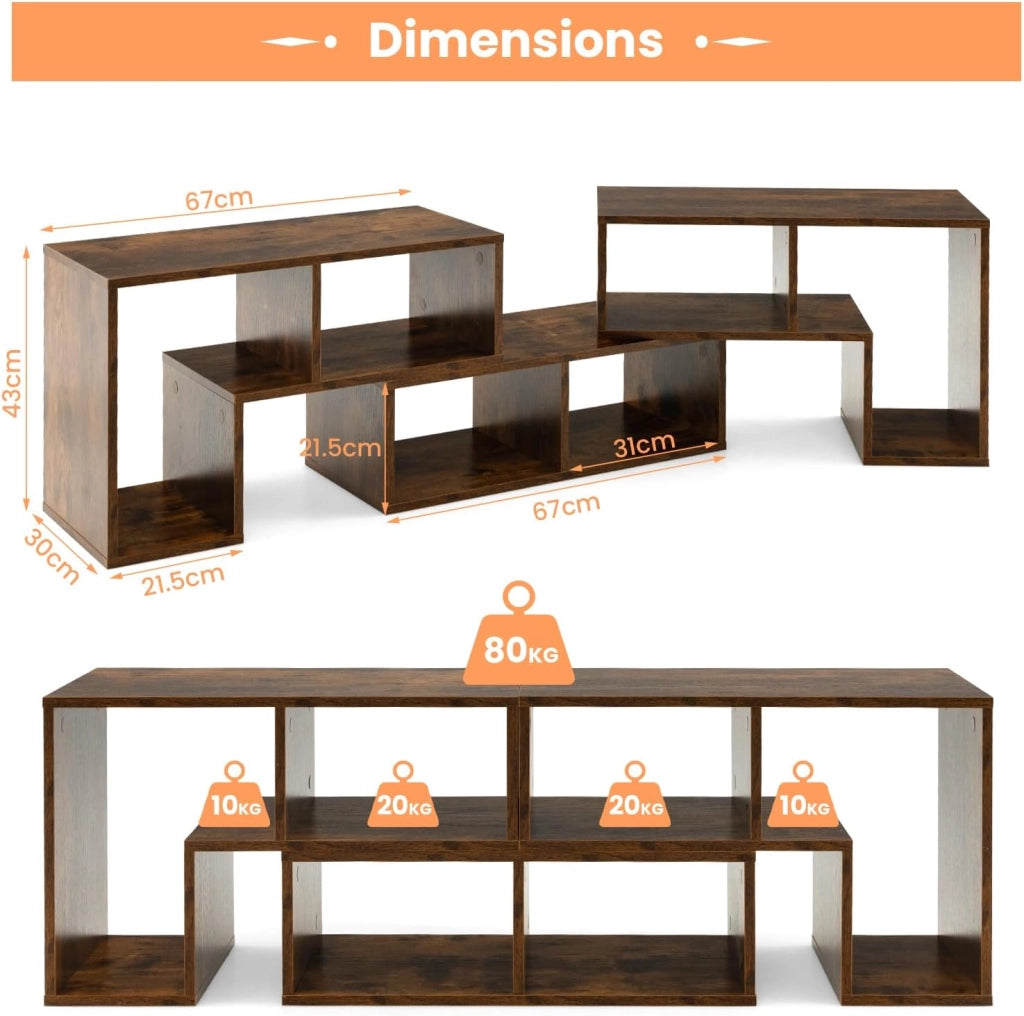 Mobile TV Soggiorno in Legno, Mobile Porta TV Liberamente Combinabile, per TV fino a 65”, Mobiletto TV Multifunzione con 6 Vani Aperti, 134 x 30 x 43 cm (Marrone)