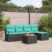 Set Divano da Giardino con cuscino 6 pcs Nero polyrattan