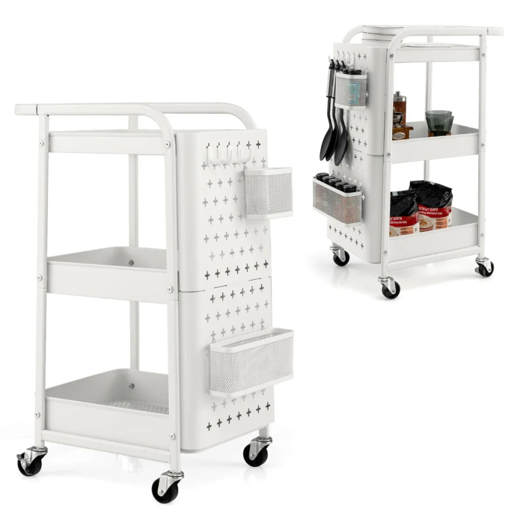 Carrello portaoggetti a 3 ripiani con ruote 52 x 33 x 75 cm facile da spostare grazie alle 4 ruote ergonomiche in acciaio al carbonio bianco 20_0019043