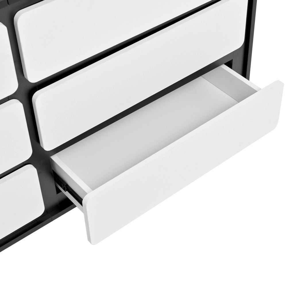 Madia moderna 140x38x74;5 cm in truciolare bianco e nero con sei cassetti