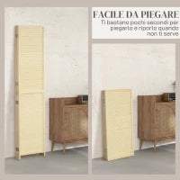 Paravento per Interno Pieghevole a 4 Ante, Divisorio in Bambù di Rattan, 180x1.6x180 cm