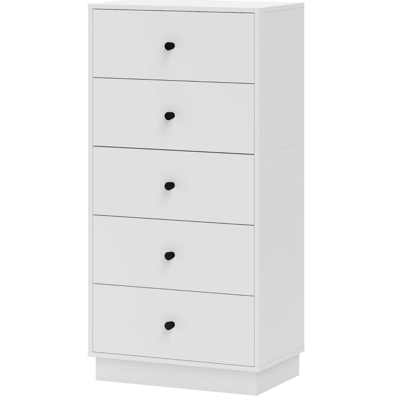 Commode 5 Tiroirs Blanc 47x29x95 cm - Meuble Rangement Salon Chambre Polyvalent