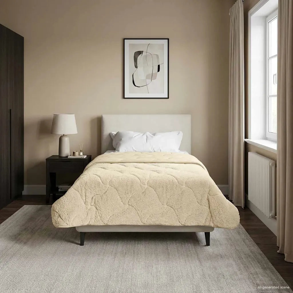 Duvet Invernale Crema 155 x 220 cm Microfibra e Fleece Teddy
