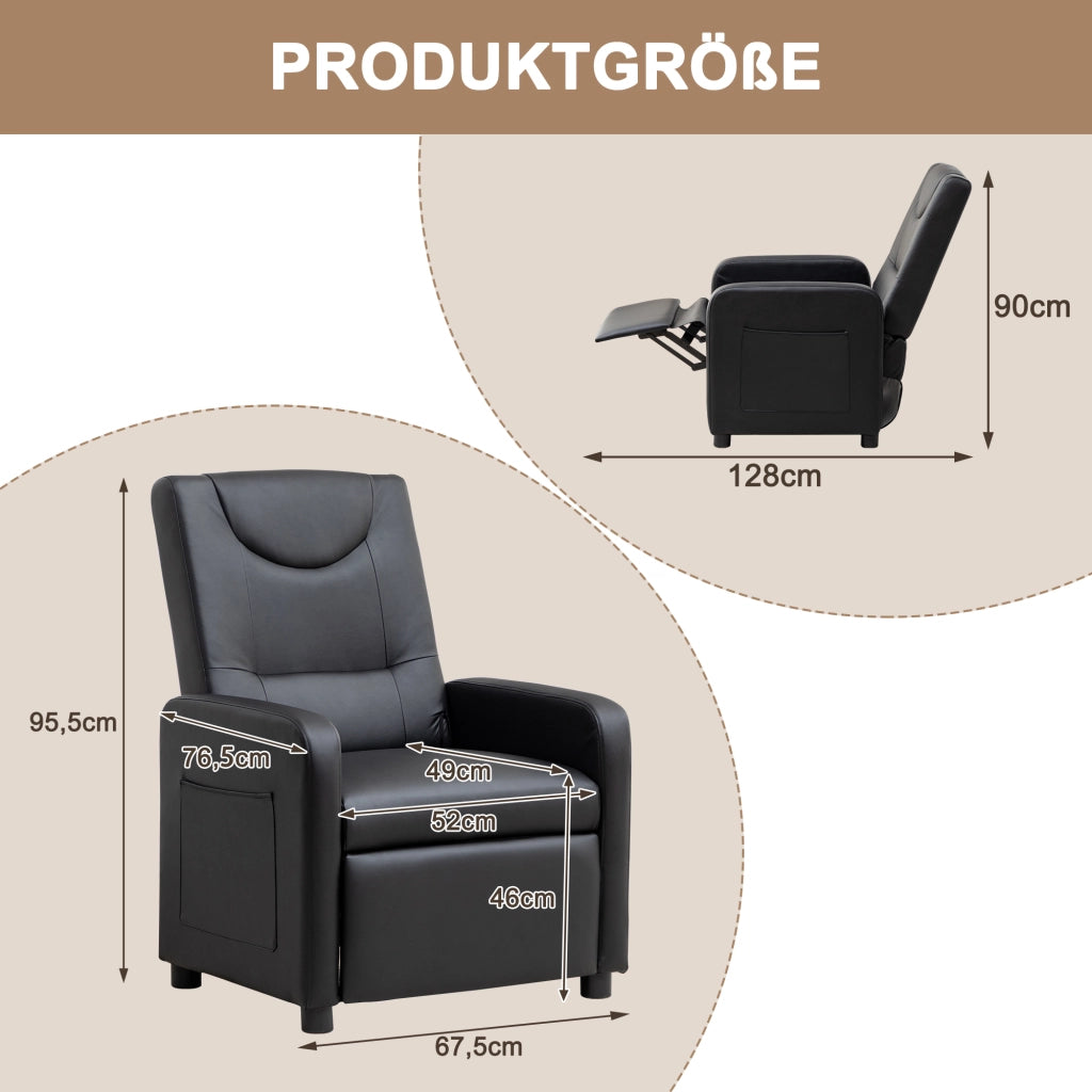 Poltrona relax reclinabile con poggiapiedi pieghevole e posizioni multiple in PU Nero