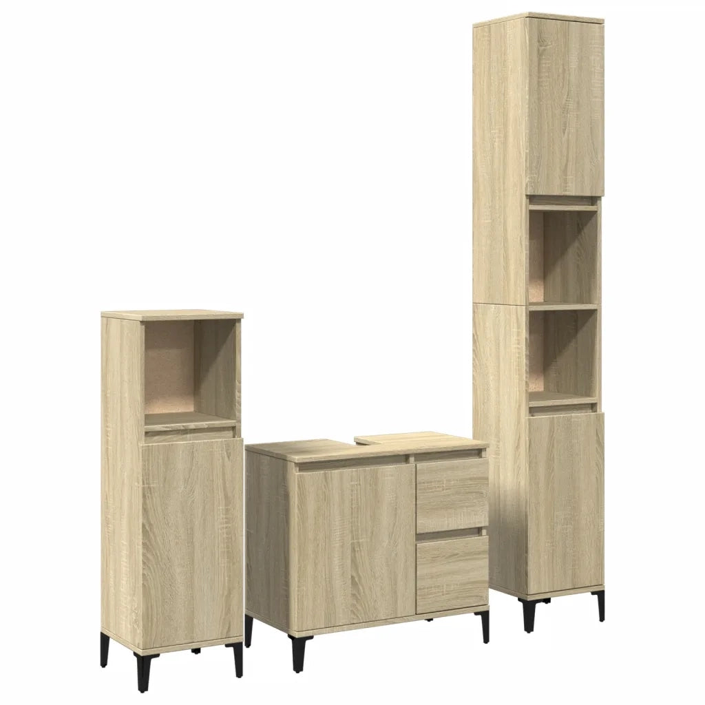 Set Mobili da Bagno | Armadio da bagno 3 pz Rovere Sonoma in Legno Multistrato