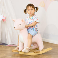 Cavallo a Dondolo per Bambini in Legno e Peluche Cervo Rosa