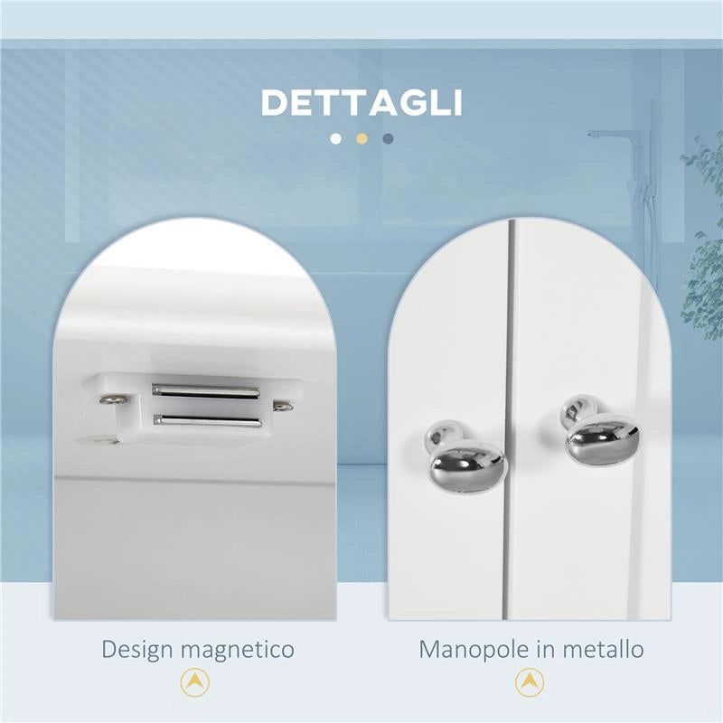 ARMADIETTO PENSILE BAGNO A 2 ANTE CON RIPIANO APERTO E 2 CASSETTI IN LEGNO BIANCO
