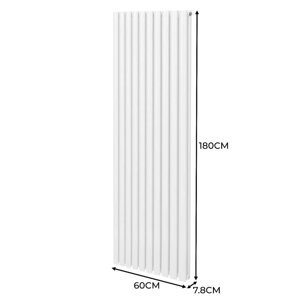 Radiatore a colonna ovale e valvole cromate TRV Designer bianco 1800mm x 600mm