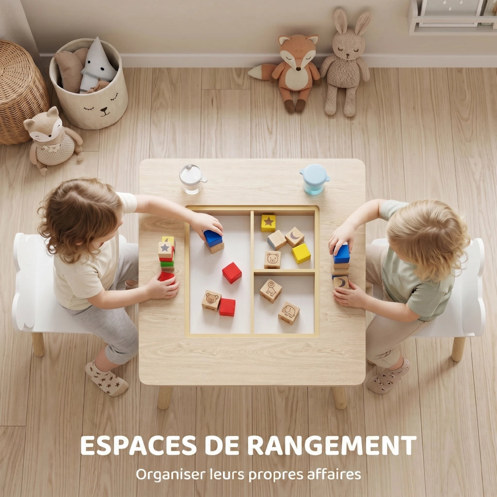 Set tavolo e sedie per bambini ¨C zephmum ¨C 3 pezzi, legno naturale