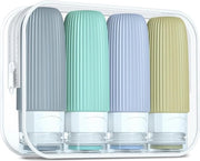 Set di flaconi di silicone da viaggio, 60 ml, 4 pezzi di flaconi da riempire, bagaglio a mano, liquidi, impermeabili, flaconi da cosmetici da riempire, contenitore, BPA libero, FDA approvato (verde menta)