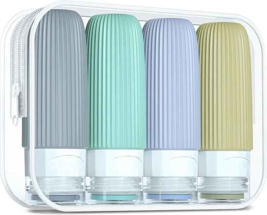 Set di flaconi di silicone da viaggio, 60 ml, 4 pezzi di flaconi da riempire, bagaglio a mano, liquidi, impermeabili, flaconi da cosmetici da riempire, contenitore, BPA libero, FDA approvato (verde menta)