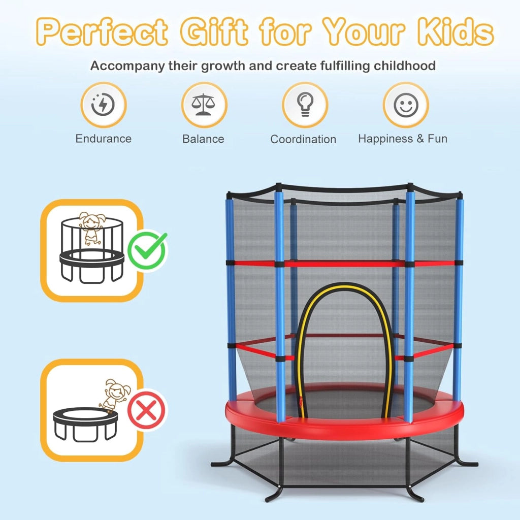Trampolino per Bambini 3-6 Anni, Tappeto Elastico Bambini con Rete di Sicurezza e Chiusura a Cerniera, Saltarello da Esterno in Acciaio Zincato, Portato 135 kg, 165x165x161 cm