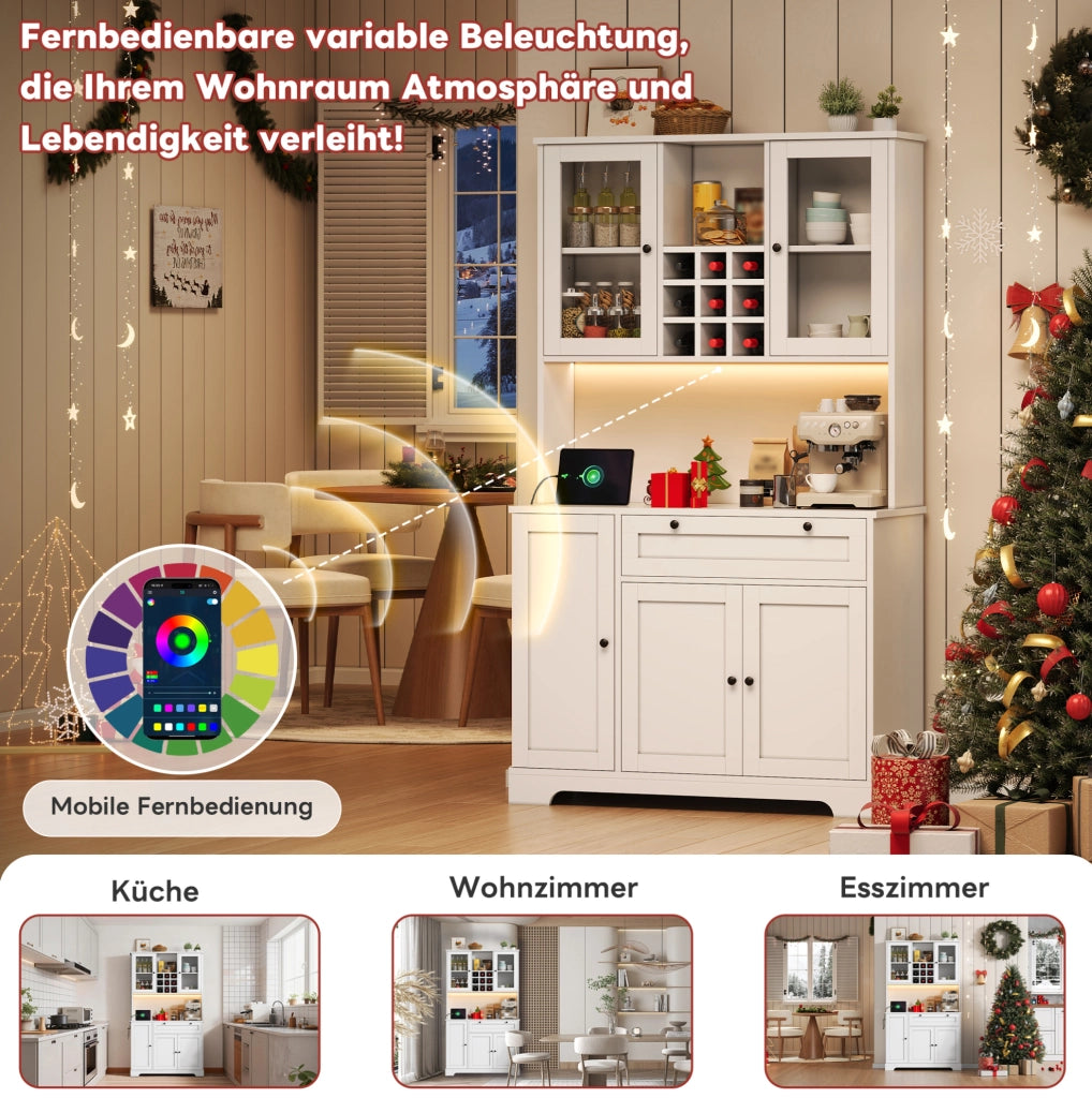 Credenza cucina con LED, prese e ripiani regolabili