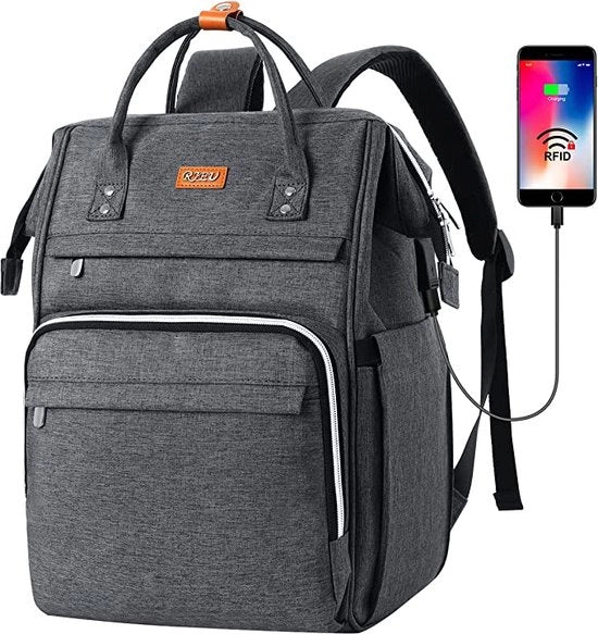 Borsa con RFID, borsa laptop per laptop 15.6 pollici, impermeabile e anti-furto, borsa per viaggi, lavoro, scuola (grigio scuro)