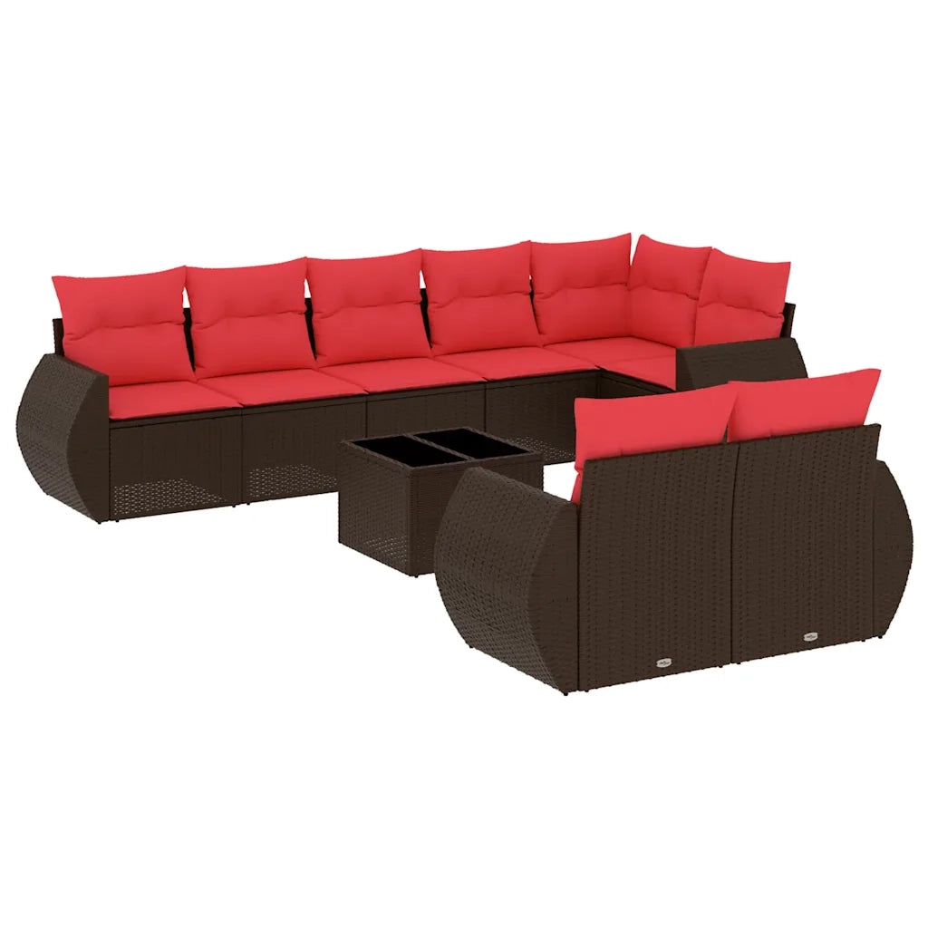 Set Divani da Giardino 9 pz con Cuscini Marrone in Polyrattan 3221633