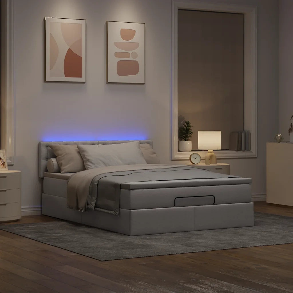 Pouf Letto con Materasso e LED Tortora 140x190 cm in Tessuto 3312475