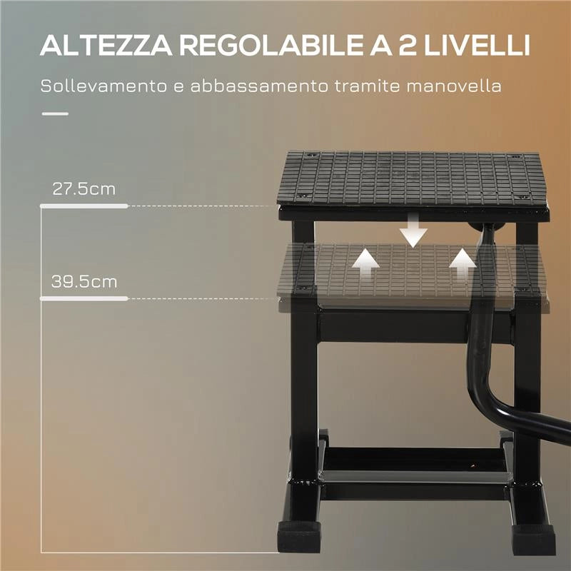 CAVALLETTO ALZAMOTO IN ACCIAIO MAX 150KG CON SUPERFICIE IN GOMMA E MANOVELLA, 48X34X43 CM, NERO