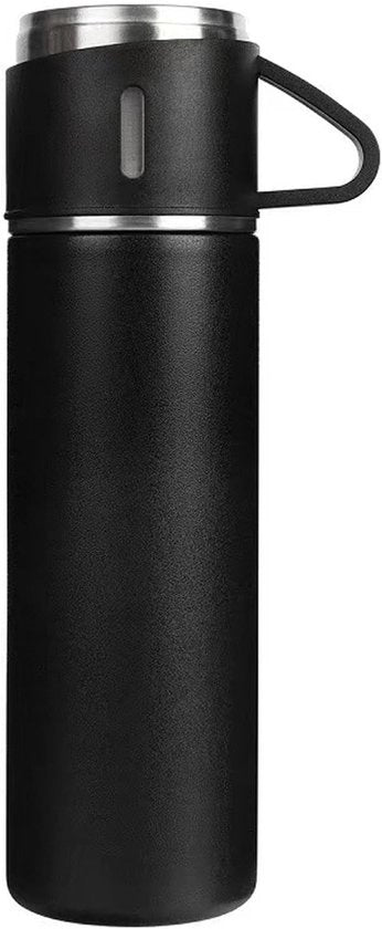 Fiaschetta isolata in acciaio inossidabile con tazza, biberon con manico, tazza termica in acciaio inossidabile per bevande calde e fredde, 500 ml, nero