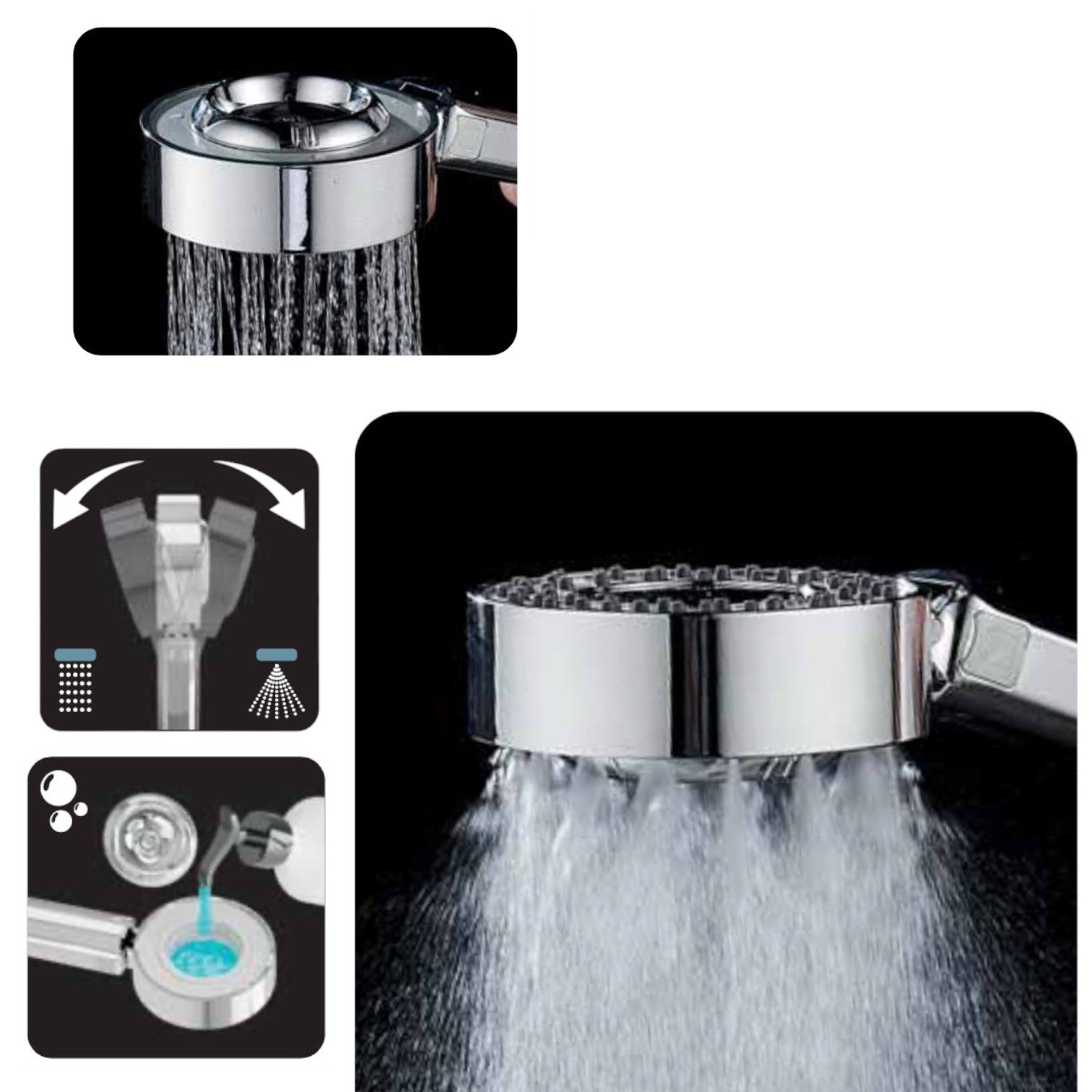 Doccetta universale anticalcare,risparmio acqua, due getti con vano shampoo