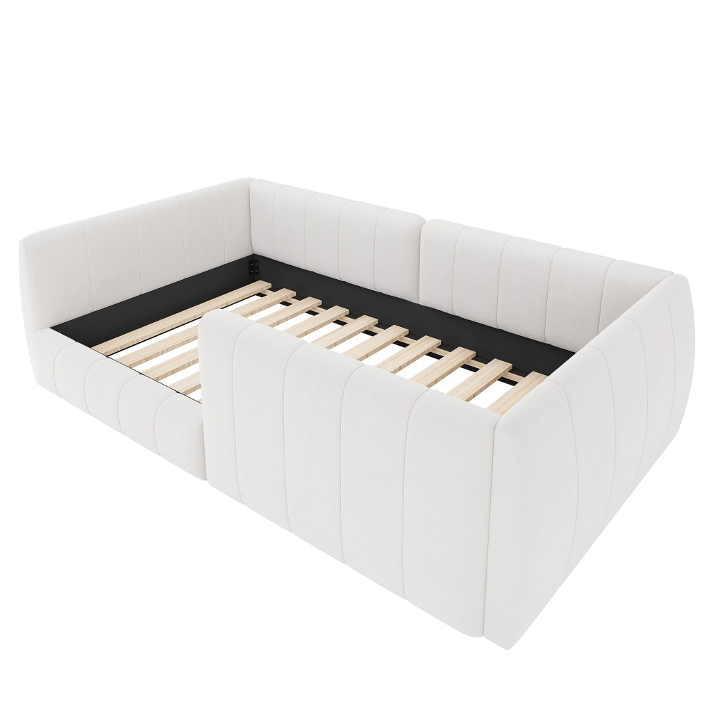 Letto imbottito 90x200 cm con sponde di sicurezza in MDF e velluto beige