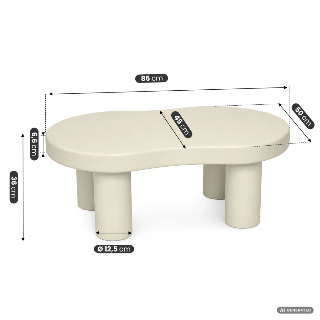 Tavolino da salotto ovale MATCHA 85 cm crema con quattro gambe cilindriche