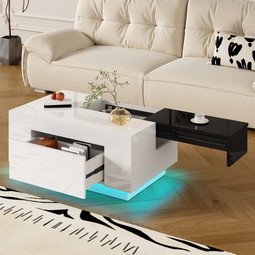 TAVOLINO DA CAFFÈ LED 80x50x35,5 cm Nero/Bianco in MDF