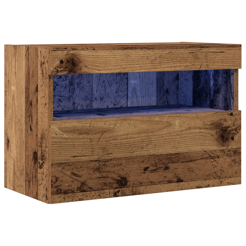 Mobile TV  con luci LED in legno vecchio 60x30x40 cm