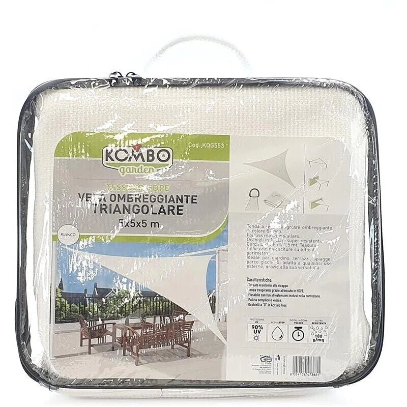 VELA OMBREGGIANTE TRIANGOLARE 5 X 5 X 5 MT IN COLORE BIANCO