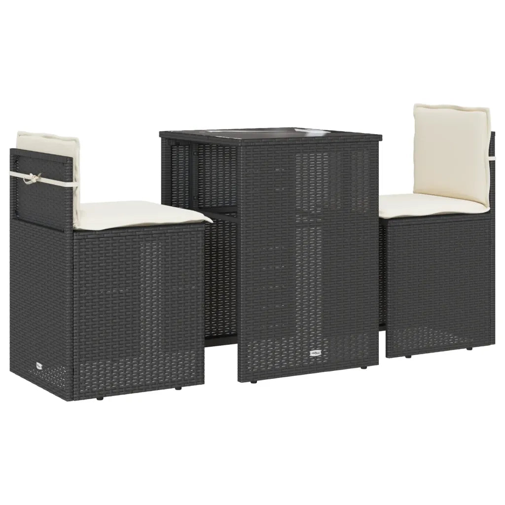 Set da BistrÃ² 3 pz con Cuscini Nero in Polyrattan