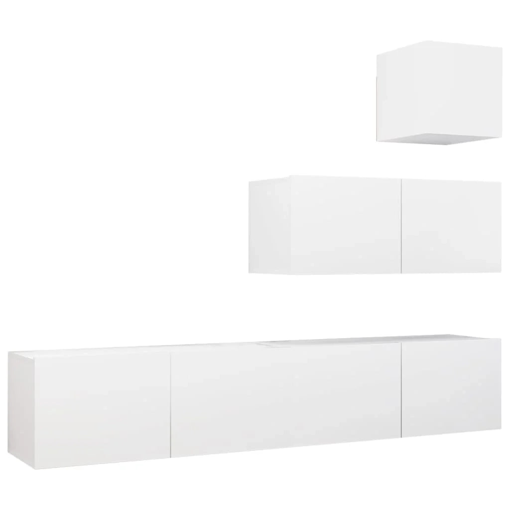 Set di mobili da 4 pezzi tra cui armadio credenza mobile TV televisore per soggiorno camera da letto salotto legno ingegnerizzato bianco 02_0024670