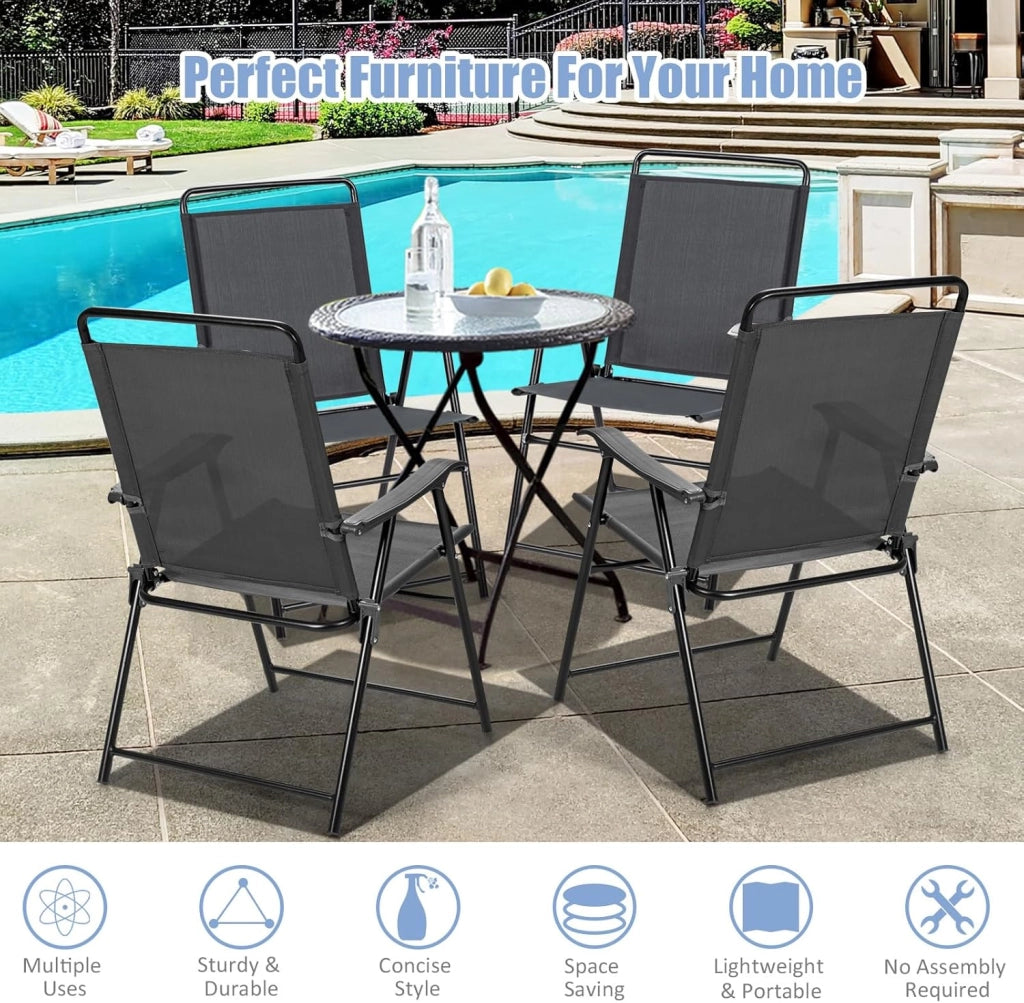 Set di 4 sedie pieghevoli, da giardino, portatili, con schienale alto, da balcone, da campeggio, portata fino a 150 kg, per giardino, patio