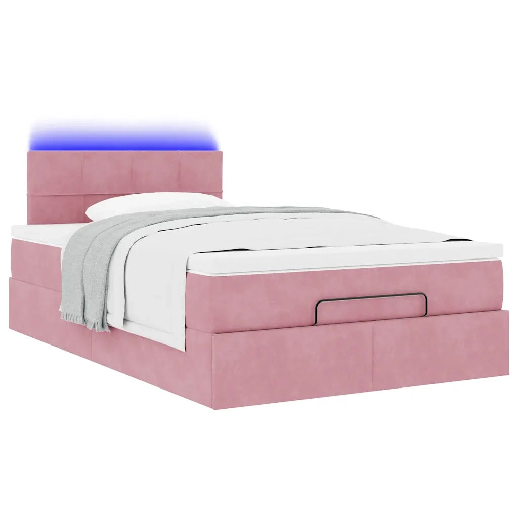 Struttura Letto Pouf con Materasso Rosa 120x200 cm Velluto
