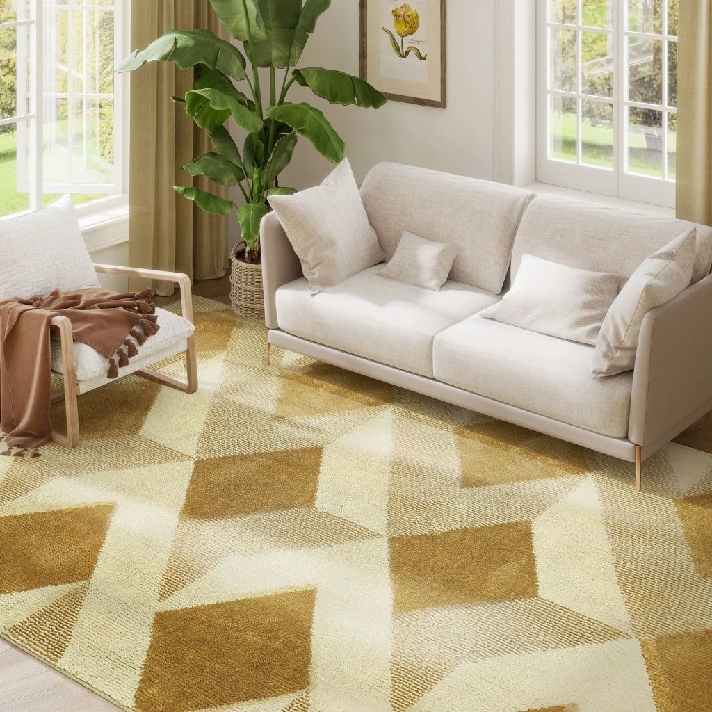 Tappeto 3D Moderno per Soggiorno e Salotto ¨C Zephmum ¨C Ipoallergenico Lavabile Giallo 230x160 cm