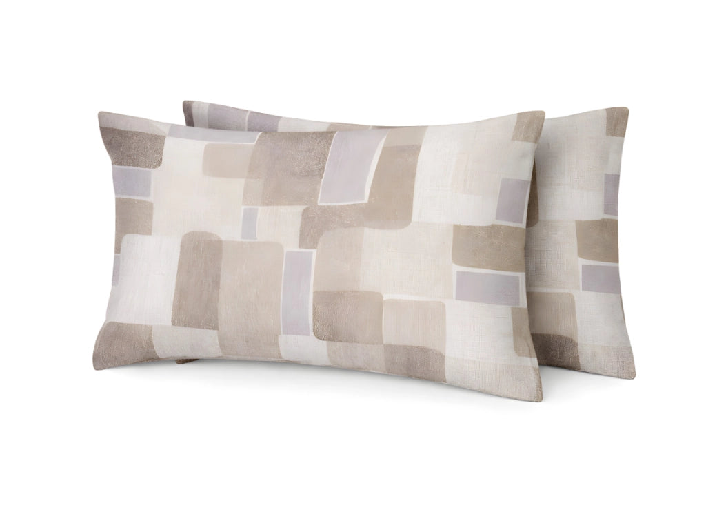 Coppia Federe Cuscino Letto Con Bottoni Laterali 100% Cotone Disegno Brick GI - Federe - Beige