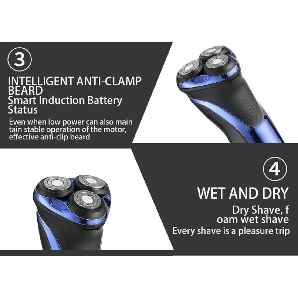 Trade Shop - Rasoio Elettrico Uomo A 3 Teste Usb Display Lcd Batteria Ricaricabile Ipx7 V-306 -