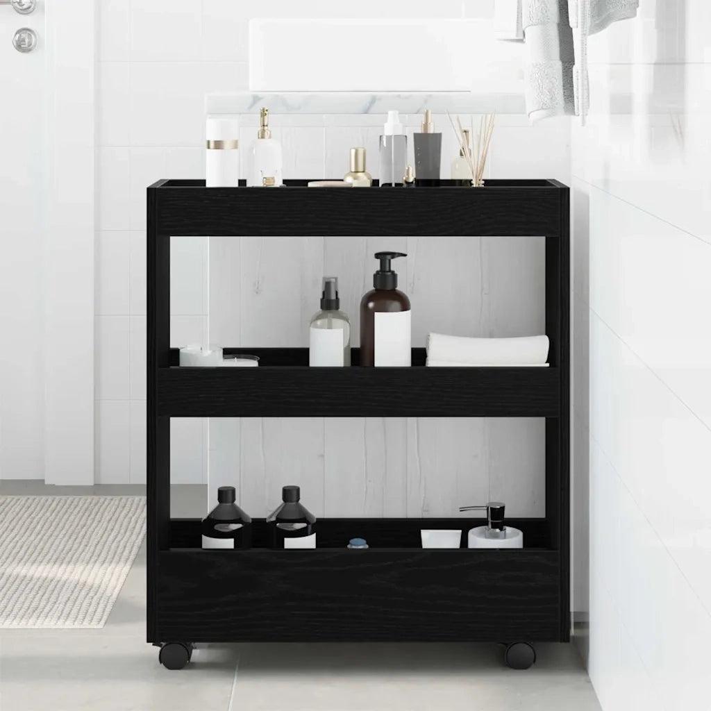 Carrello di Stoccaggio Stretto Rovere Nero 60 x 18 x 70 cm 869249