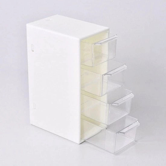Organizzatore di Stoccaggio per Bagno 4 Livelli con Cassetto da Scrivania e Casella per Gioielli Estetici - Organizzatore per Bagno e Ufficio per la Stoccaggio di Bagno