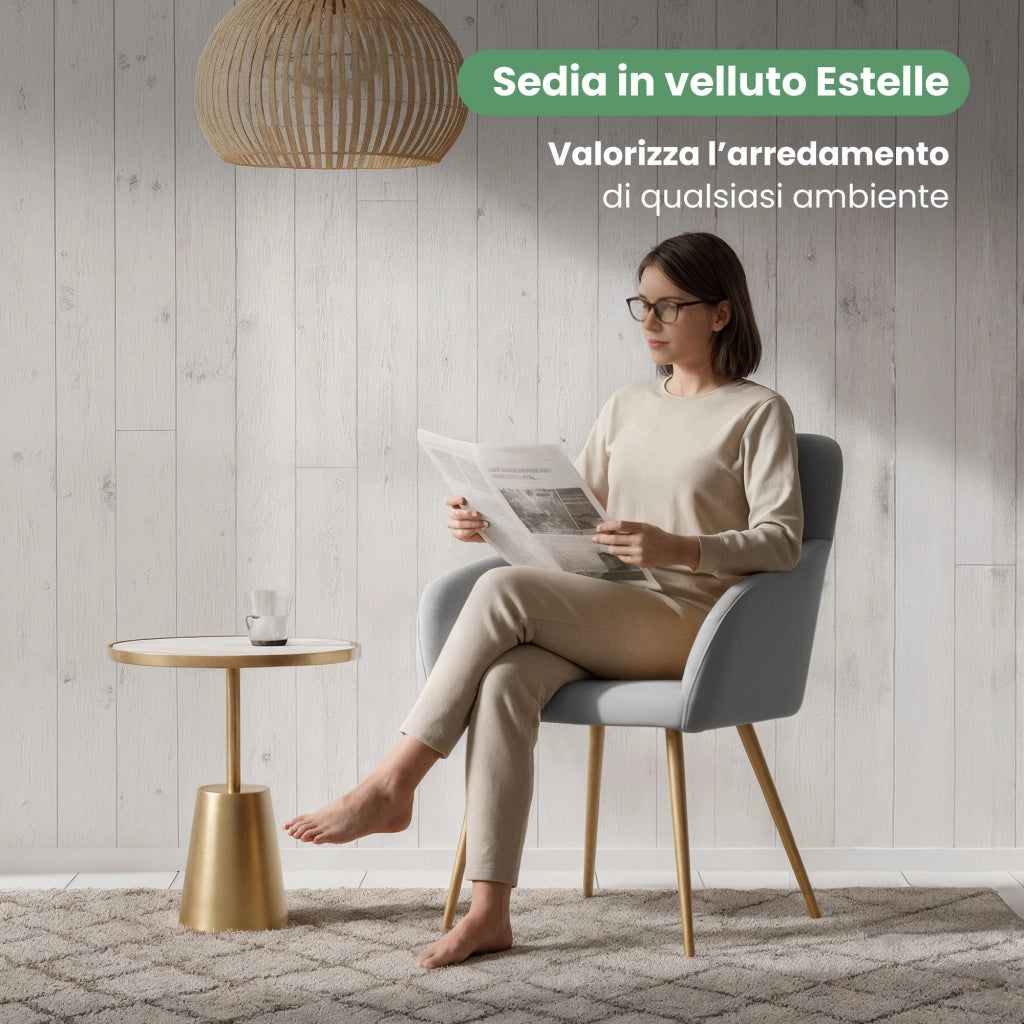 Set di 4 Sedie in velluto liscio ESTELLE Grigio gambe oro
