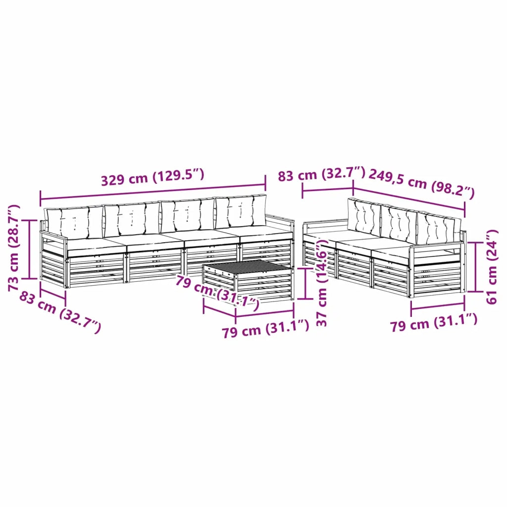 Set di divani da esterno con cuscino 8 pcs Naturale e Beige 3373128