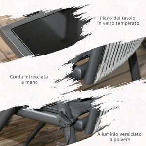 Set Tavolo con Piano in Vetro e 4 Sedie da Giardino in Alluminio e Poliestere Grigio Scuro