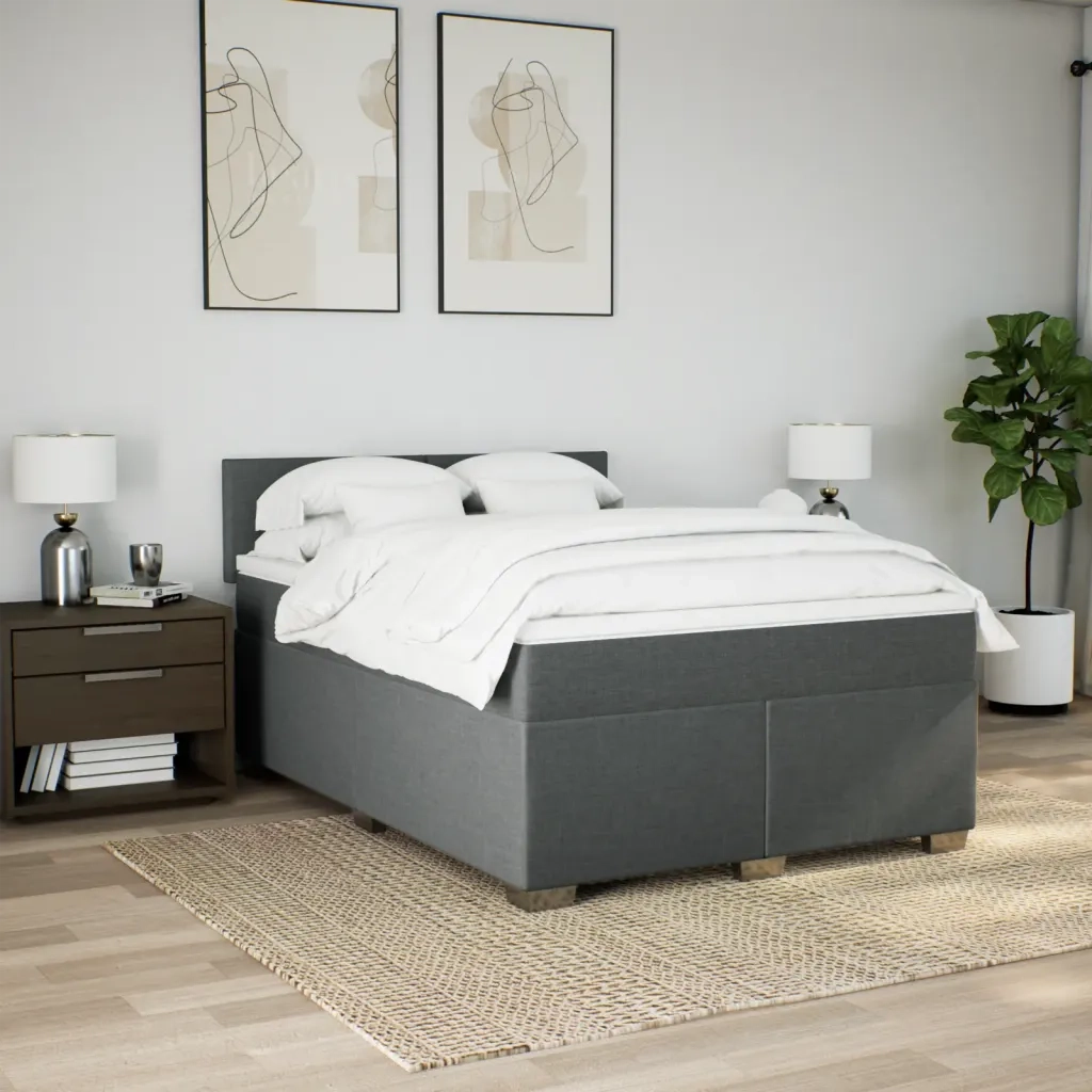 Giroletto a Molle con Materasso Grigio Scuro 140x190 cm Tessuto 3288177