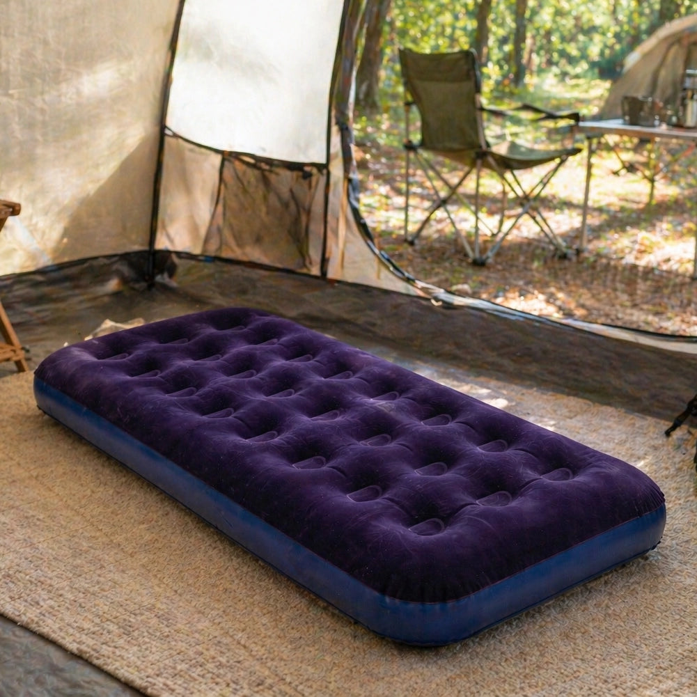 Materasso Singolo Gonfiabile 191x73x22 cm Floccato Ergonomico da Campeggio in PVC Blu