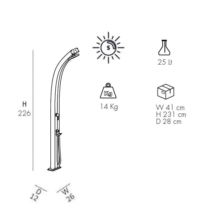 Doccia Solare In Alluminio Spring 25 Litri Con Miscelatore  E Doccetta Colore Perla Bianca Cv-A140-Tl/9400