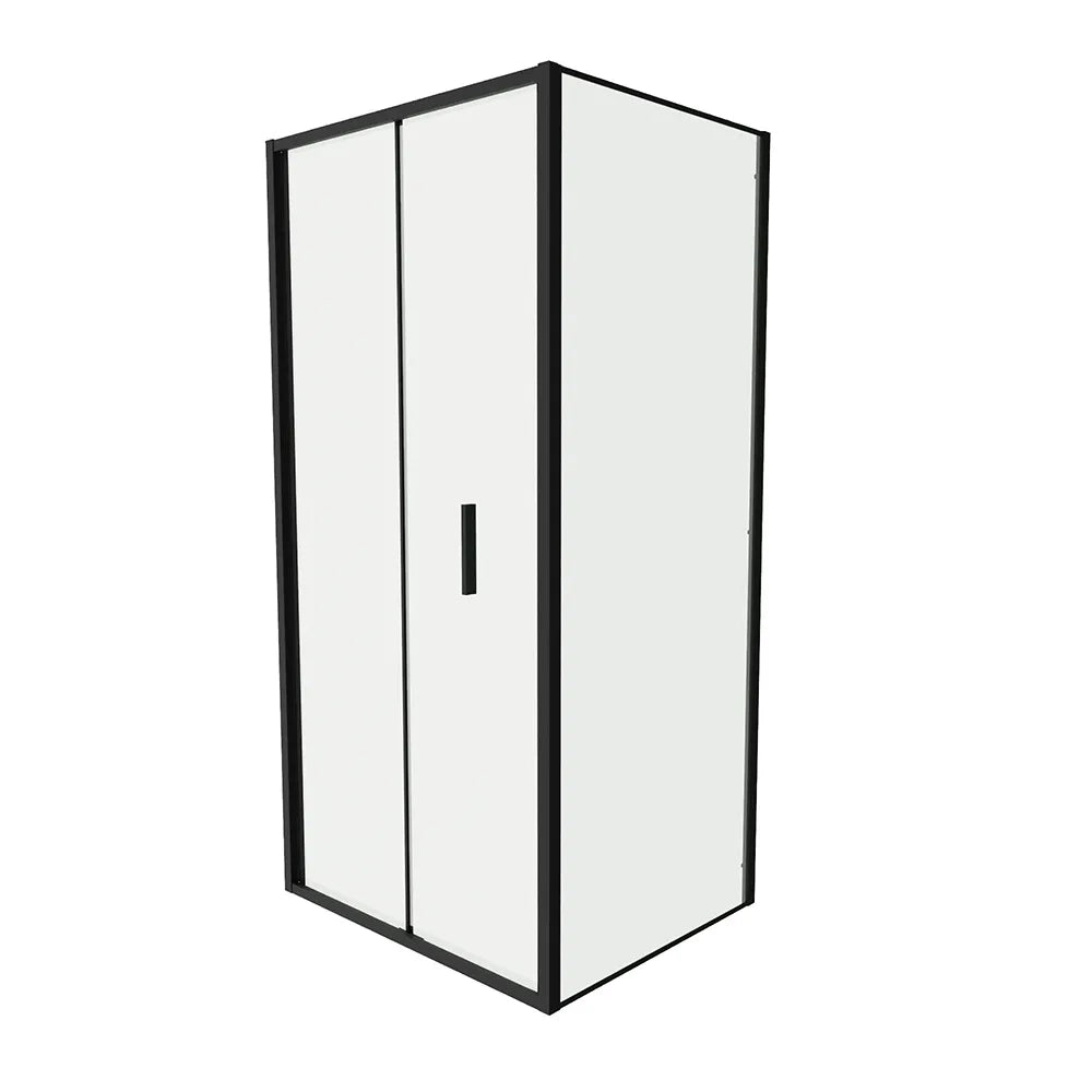 Box doccia slim 90x90cm con porta a libro e parete fissa profili nero opaco e vetro 6mm trasparente h190| Portofino