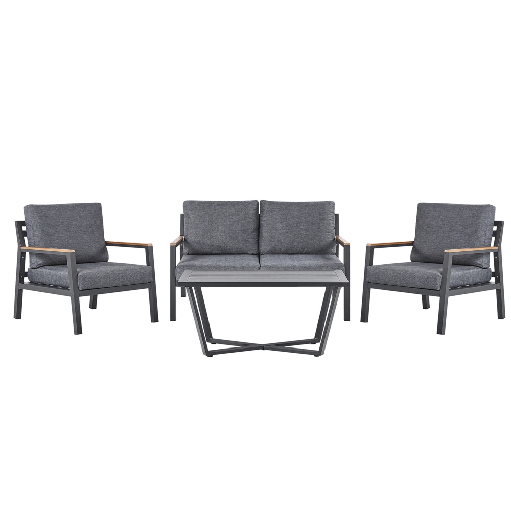 Set Divani Per Esterni Con Struttura In Alluminio Grigio Scuro Divani Poltrone Con Cuscini In Poliestere Tavolino Design Moderno